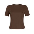 thumbnail image 5 of Tdoqot Womens Summer T Shirts- Slim Fit Crewneck Casual Summer Short Sleeve 2024 New Crop Tops Brown Size S, 5 of 5