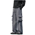 thumbnail image 1 of Cargo Pants for Men, Solid Color Pocket Elastic Waist Casual Fashion Trousers for Spring Summer, 1 of 7