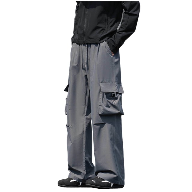 Cargo Pants for Men, Solid Color Pocket Elastic Waist Casual Fashion Trousers for Spring Summer