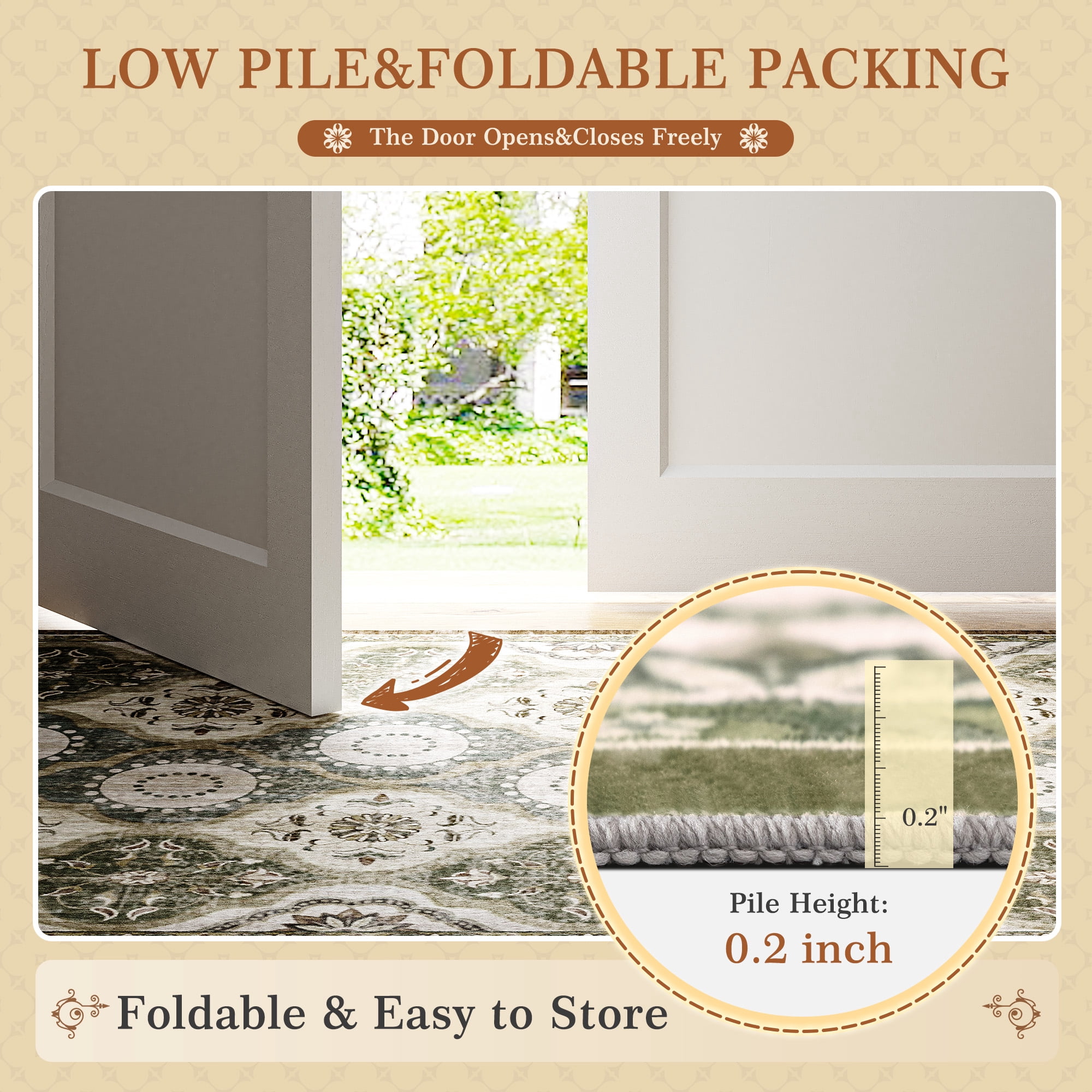 EnHomee 8x10 Area Rugs for Living Room Bedroom Vintage Indoor Carpet Rugs Machine Washable Area Rug,Green