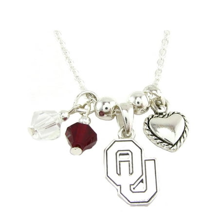 - Oklahoma Sooners Austrian Crystal Silver Chain Red Charm Necklace Jewelry OU.