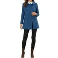 thumbnail image 3 of INSPIRE CHIC Women's Peter Pan Collar Double Breasted Winter Long Trench Pea Coat L Dark Grey Blue, 3 of 7