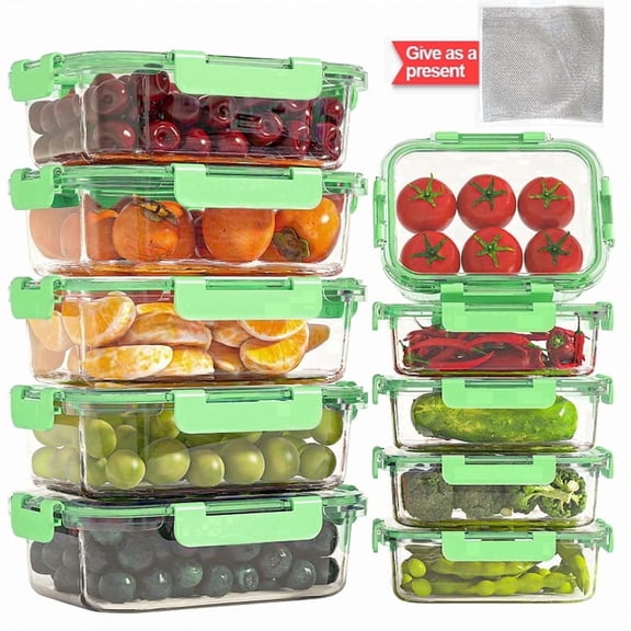 21Pcs Glass Food Storage Containers with Lids, Glass Airtight Meal Prep Container Set for Lunch, Kitchen Pantry Organizers and Storage, Leak Proof
