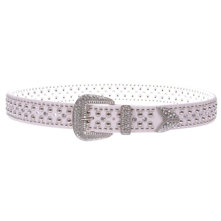 Unisex Western Rhinestone Studded Faux Leather Belt with Removable Buckle Women Western Rhinestone Studded Leather Belt Cowgirl Bling  main image 3
