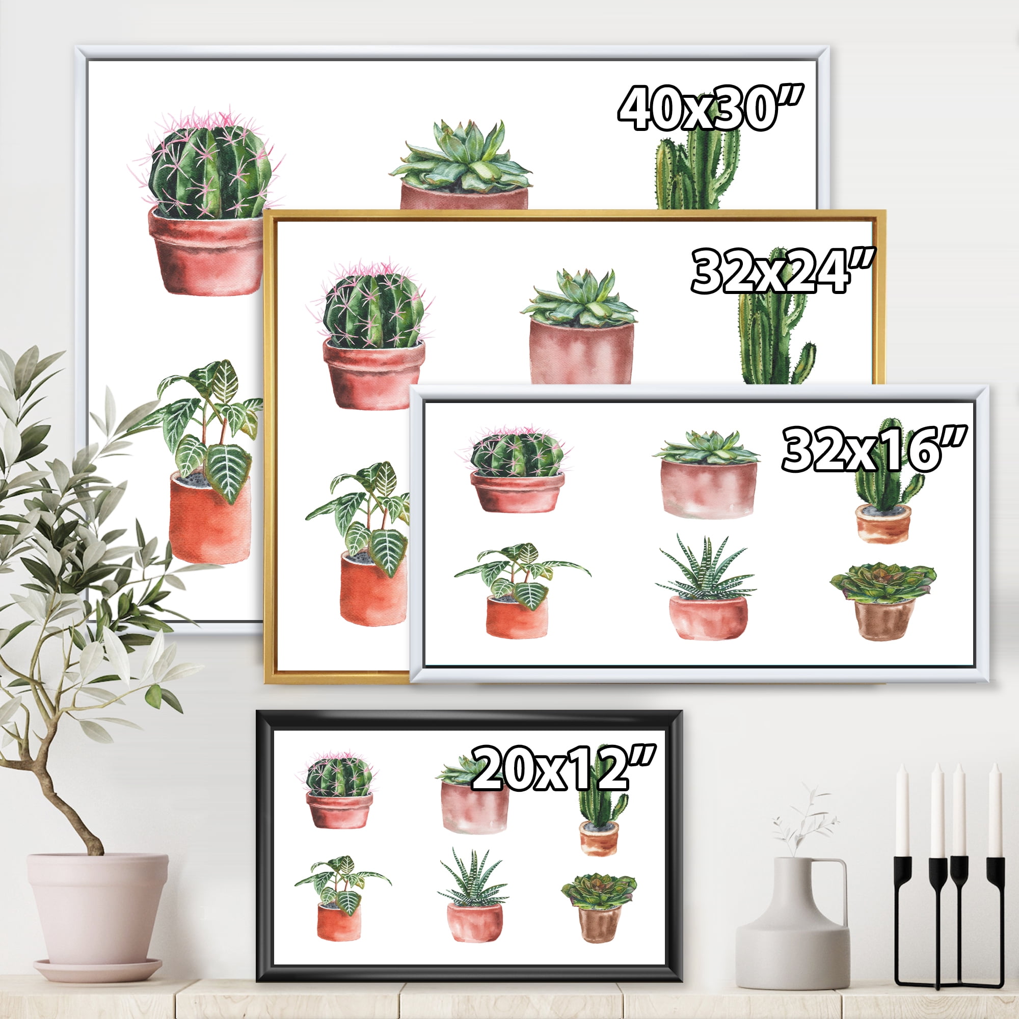 Designart 'Cactus and Succulents In A Clay Pot ' Traditional Framed Canvas Wall Art Print
