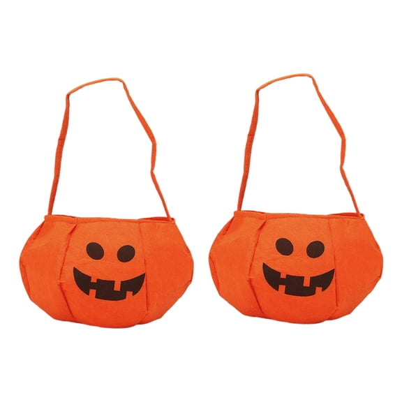 LHNFT 2 Pack Halloween Trick or Treat Pumpkin Candy Tote Bag - Non-Woven Orange Pumpkin Face Goodies Bag