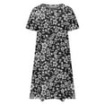 thumbnail image 5 of Sakmal Womens Summer Dresses Mid-Length Black Crew Neck Basic Boho Floral Short Sleeve Shift Dress, 5 of 5