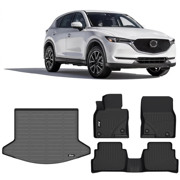 Ikon Motorsports 3D Molded TPE Floor Mats Trunk Mat Fits 2017-2025 Mazda CX-5, Black Waterproof Non-Slip Floor Liners, Front 2nd Row Carpets 4PCS