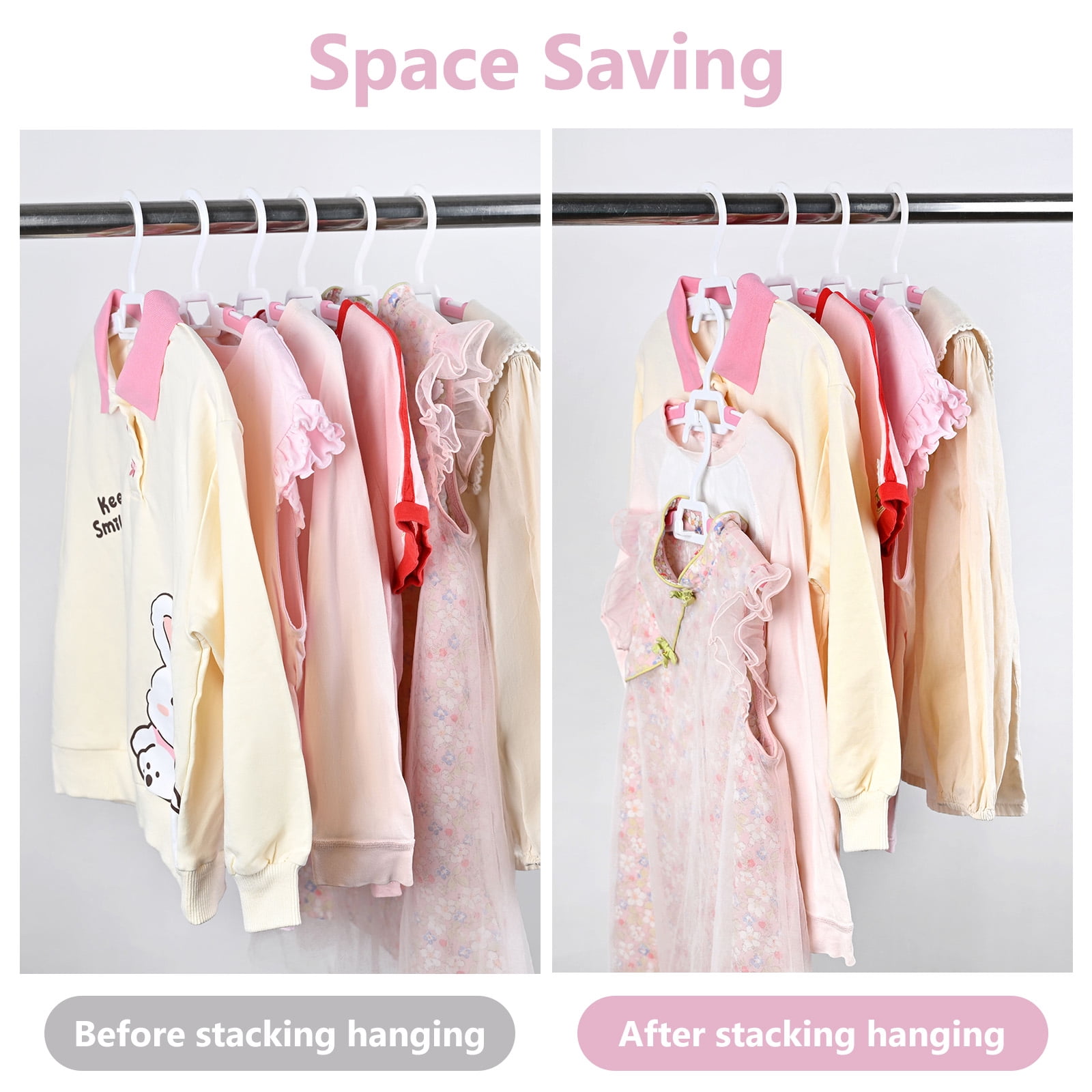 20 Pack Kids Hangers,Premium Plastic Strong and Durable Baby Hangers, Adjustable Toddler Hangers, Baby Clothes Hangers for Girls,11”-14.3"Children Hangers,Ultra Slim and Stackable Space Saving,Pink