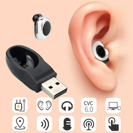 Mini Wireless Bluetooth Earphone Music Handsfree Headphone Headset In-ear USB Earpiece Invisible for Phone White (Best Wireless Headphones For Phone And Music)