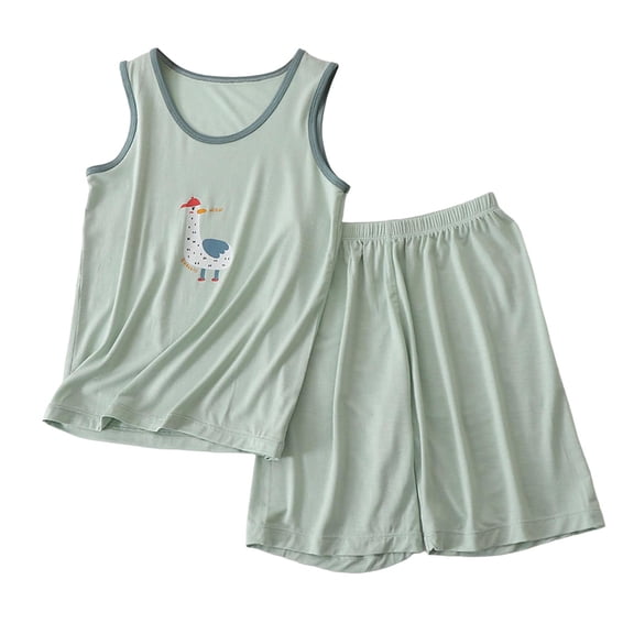 Bainana Boys Sleep Outfit Set Toddler Cartoon Print Sleeveless Crew Neck Tank Tops And Shorts Set Comfortable Lightweight Little Boys Summer Indoor Daily Homewear Size 18-24 Months