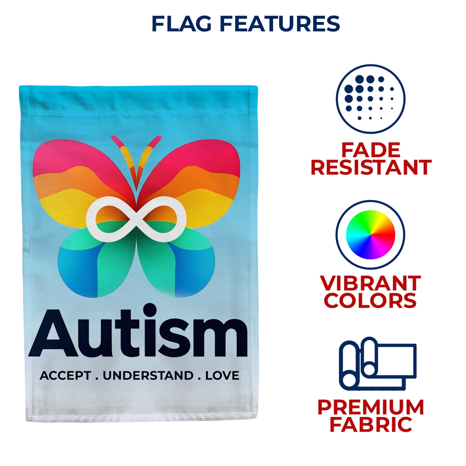 America Forever Autism Acceptance Butterfly House Flag, 28 x 40 inch Double Sided, Awareness Support Banner, Infinity Symbol Decor, Autism Pride Flag