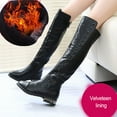 thumbnail image 1 of Boots Children Over-the-knee Rivets Elastic Shoes Aritifical Leather Light Slipproof Rivets Winter Windproof Warm Outdoor Boot 30, 1 of 7