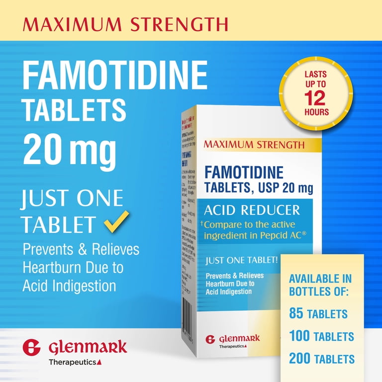 Glenmark Maximum Strength Famotidine Tablets, 20 mg, Acid Reducer for  Heartburn Relief, 85 Count HSA/FSA Eligible