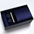 thumbnail image 3 of Cajas de regalo Corbata para hombre Bufanda cuadrada Gemelos Clip de corbata Conjunto de cinco piezas Negocios formales Rayas azules, 3 of 6