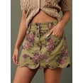 thumbnail image 3 of Multicolor Womens High-Waist Scalloped Button-Front A-Line Denim Mini Skirt, 3 of 30