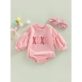 thumbnail image 2 of Wassery Infant Baby Girls Romper Letter/Heart Print Round Neck Long Sleeve Jumpsuits Spring Casual Bodysuits with Headband 0-24M, 2 of 7