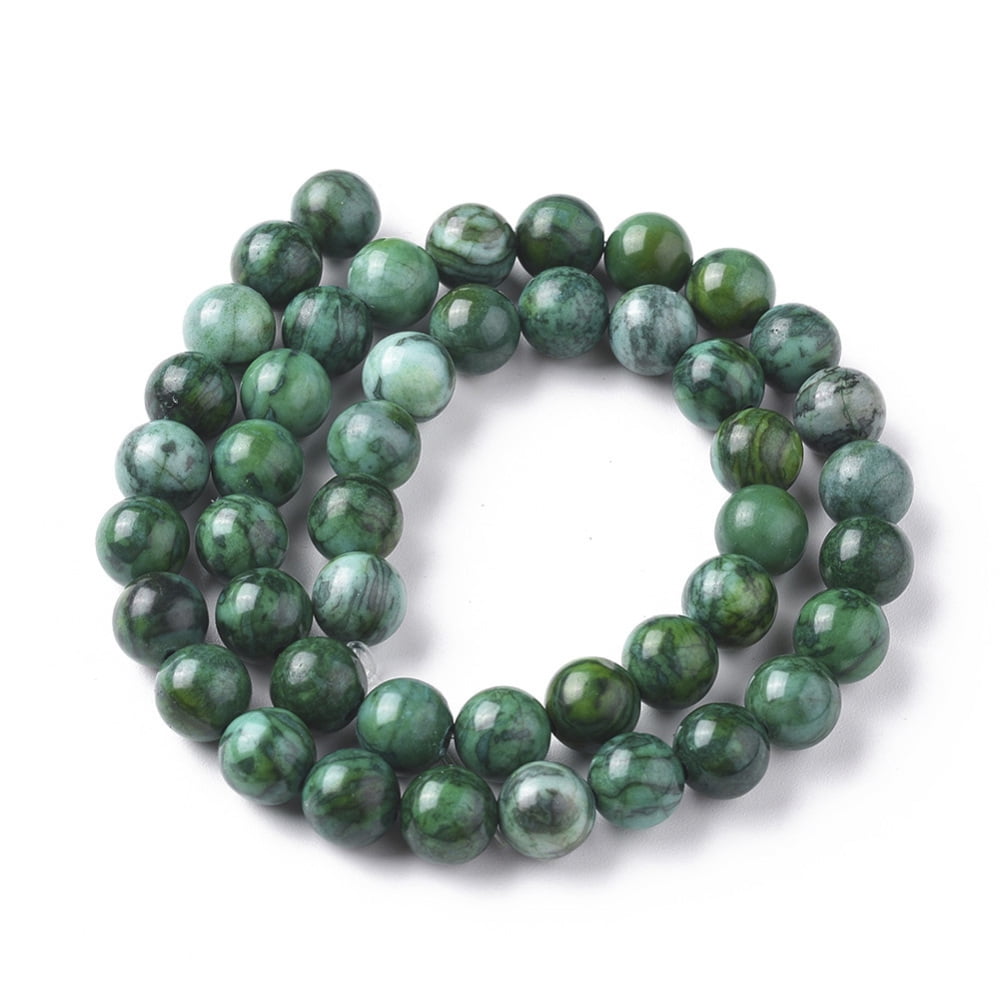 Natural Map Stone Picasso Jasper Beads Strands Dyed Heated Round Green 8mm Hole: 1.2mm 46pcs/strand 15.16 inch(38.5cm) diy