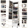 thumbnail image 4 of 360° Rotating Jewelry Armoire with Full-Length LED Mirror, Lockable, Large Storage, Drawers, Foldable Makeup Shelf, White, 4 of 9