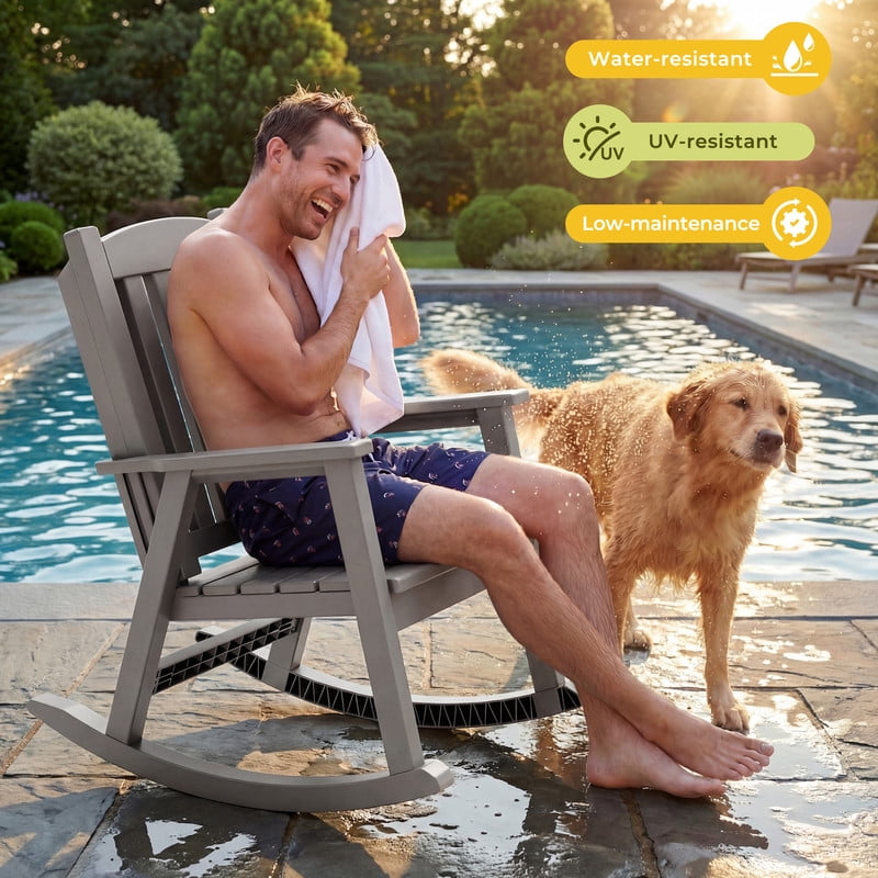 Vineego Oversized Outdoor Rocking Chair Set of 2, Heavy Duty Patio Rocker, All-Weather Resistant Front Porch Lawn Chairs for Outside, Light Brown