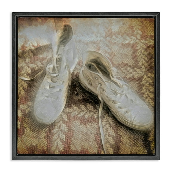 Stupell Industries Vintage Classic High Tops Fashion Painting Black Floater Framed Canvas Art Print Wall Art, 18 x 18