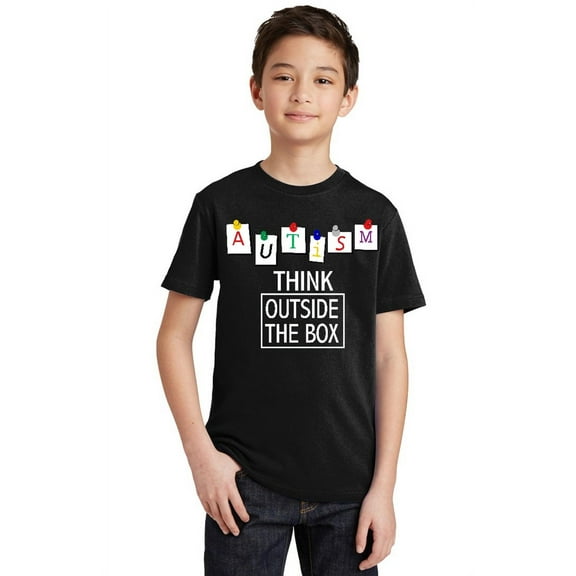Autism Awareness Think Outside The Box Youth T-shirt, Youth XL, Black