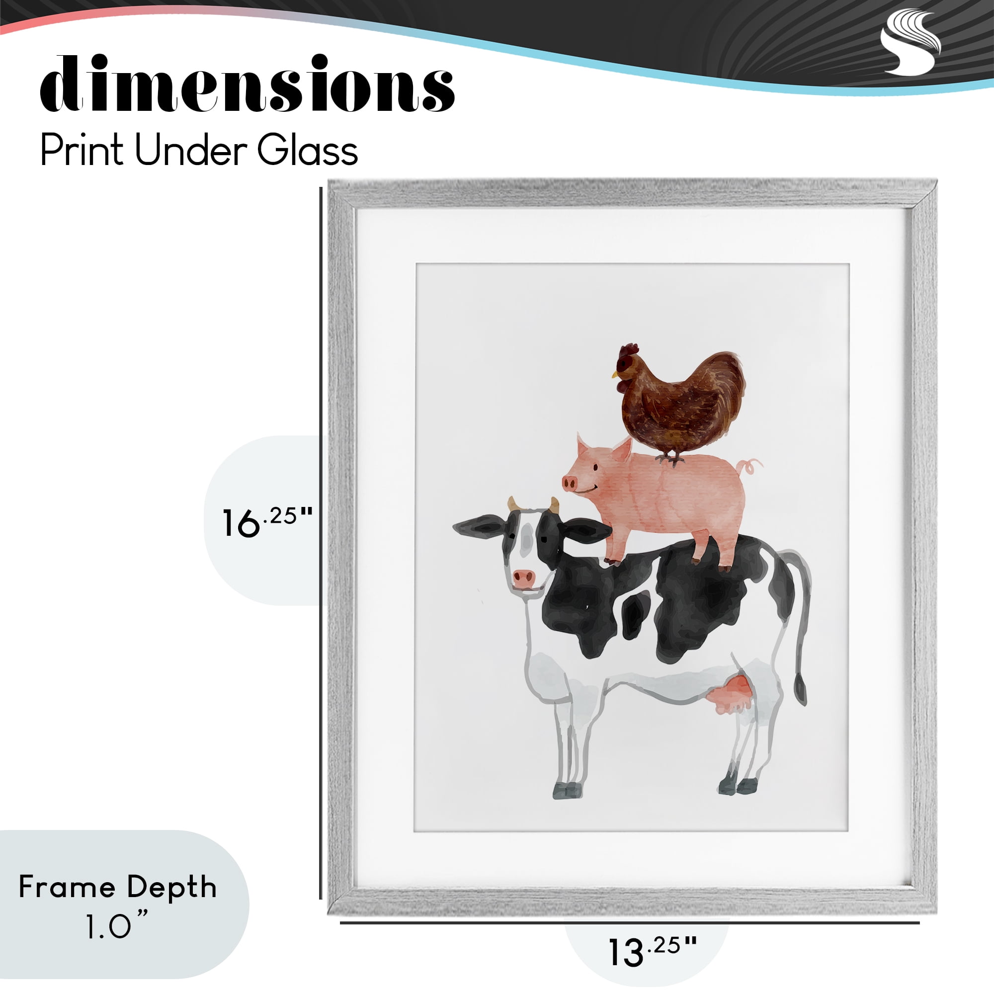 Stupell Industries Farm Animal Stack Whimsy Gray Framed Print Under Glass, design by Kim Allen