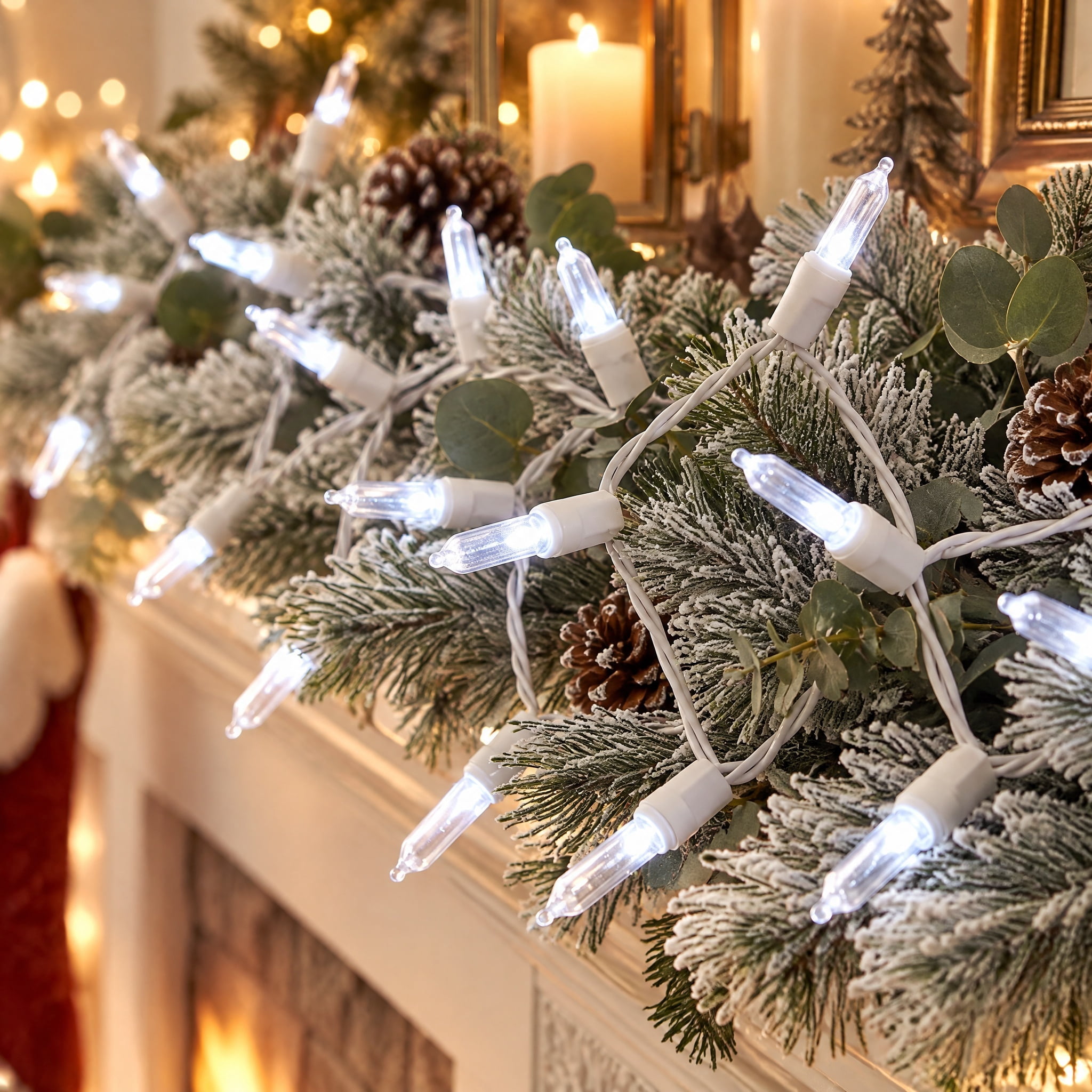 Indoor/Outdoor 100-Count LED Mini Christmas String Lights, Cool White, White Wire, 19.5', by Holiday Time