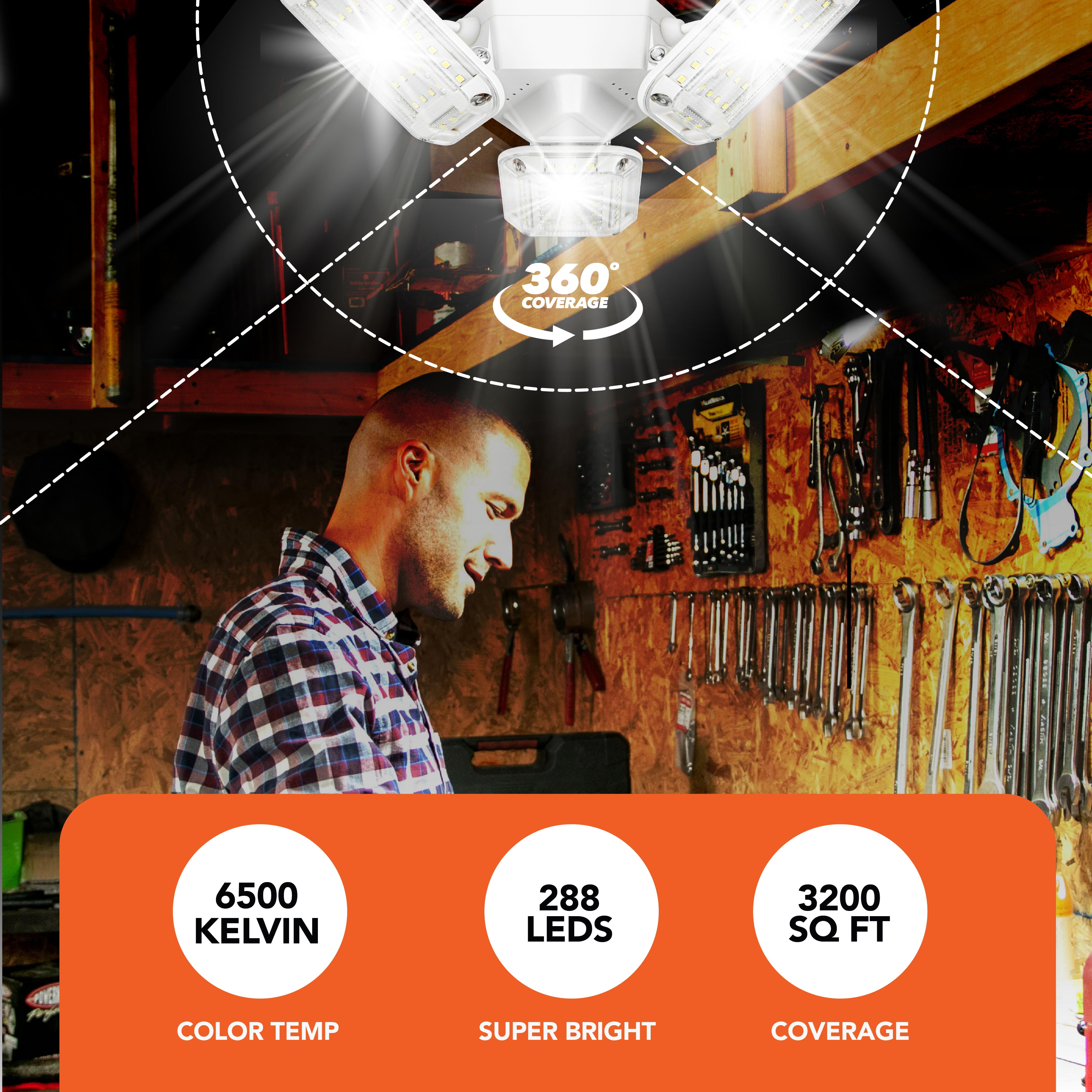 Bell+Howell TriBurst Shop Light Pro 5500 Lumens 360 degrees coverage, 288 Super Bright LEDs, Garage Light Ceiling LED Work Light, Adjustable Triple Panel for Indoor, Bedroom, Fits Standard Sockets