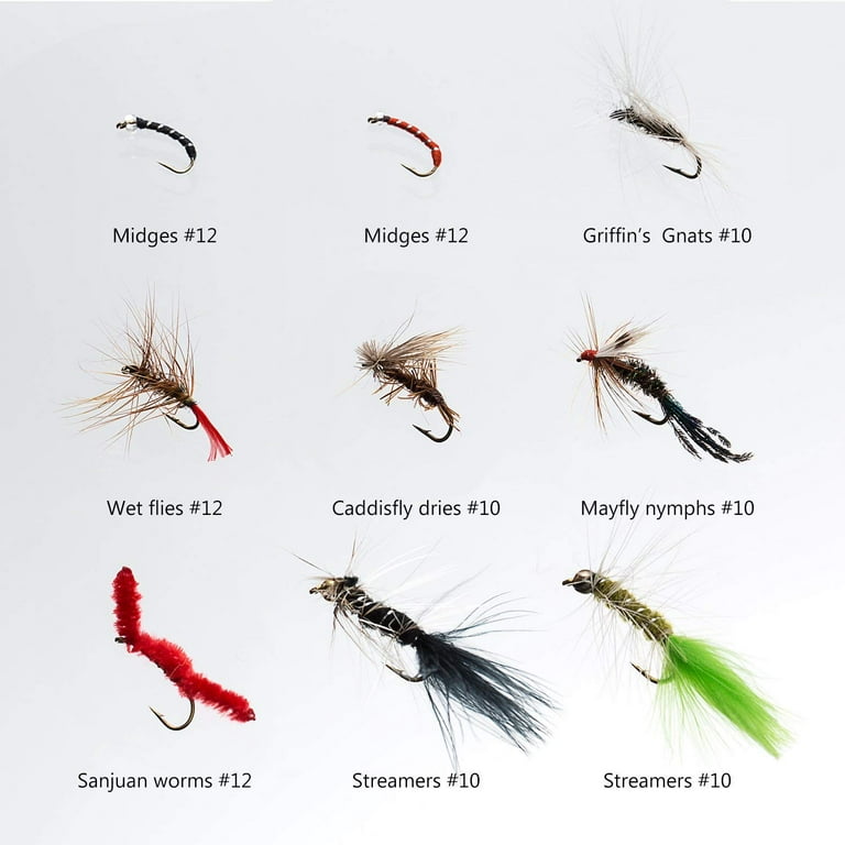 Fly Fishing Flies Kit Fly Assortment Trout Bass Fishing with Fly Box,  36/64/72/76/80/96pcs with Dry/Wet Flies, Nymphs, Streamers, Popper