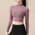 thumbnail image 2 of YUGYXL Sheer Mesh Crop Tops for Women Seamless Workout Top Long Sleeve Athletic Shirts Gym Yoga T-Shirt Sports Tees Purple S, 2 of 6