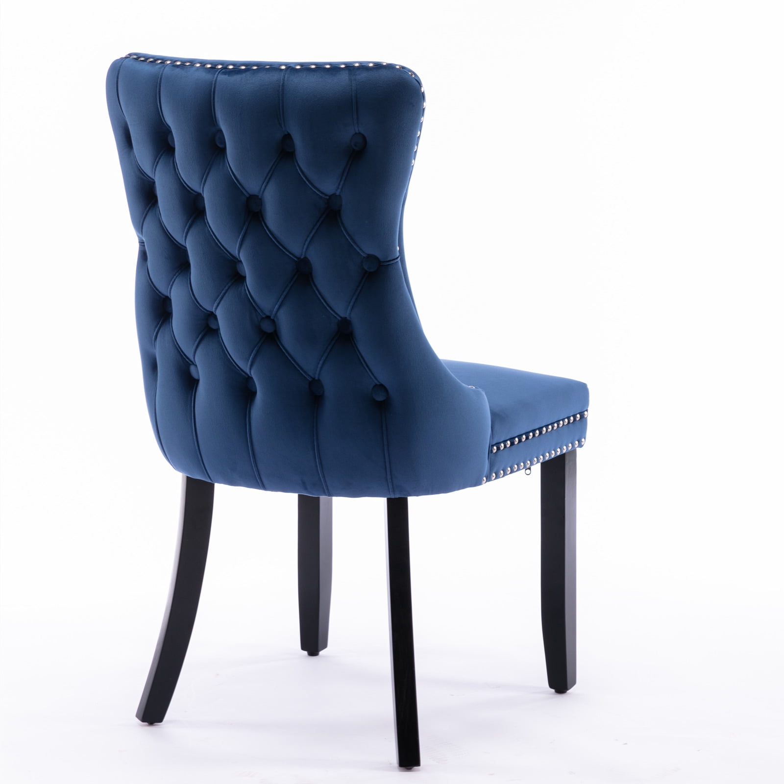 Wing-Back Button Tufted Dining Chairs, High-end Velvet Upholstered Dining Chairs with Nailhead Back and Solid Wood Legs, Solid Wood Dining Chairs for Kitchen Bedroom Dining Room (Blue,Set of 2)