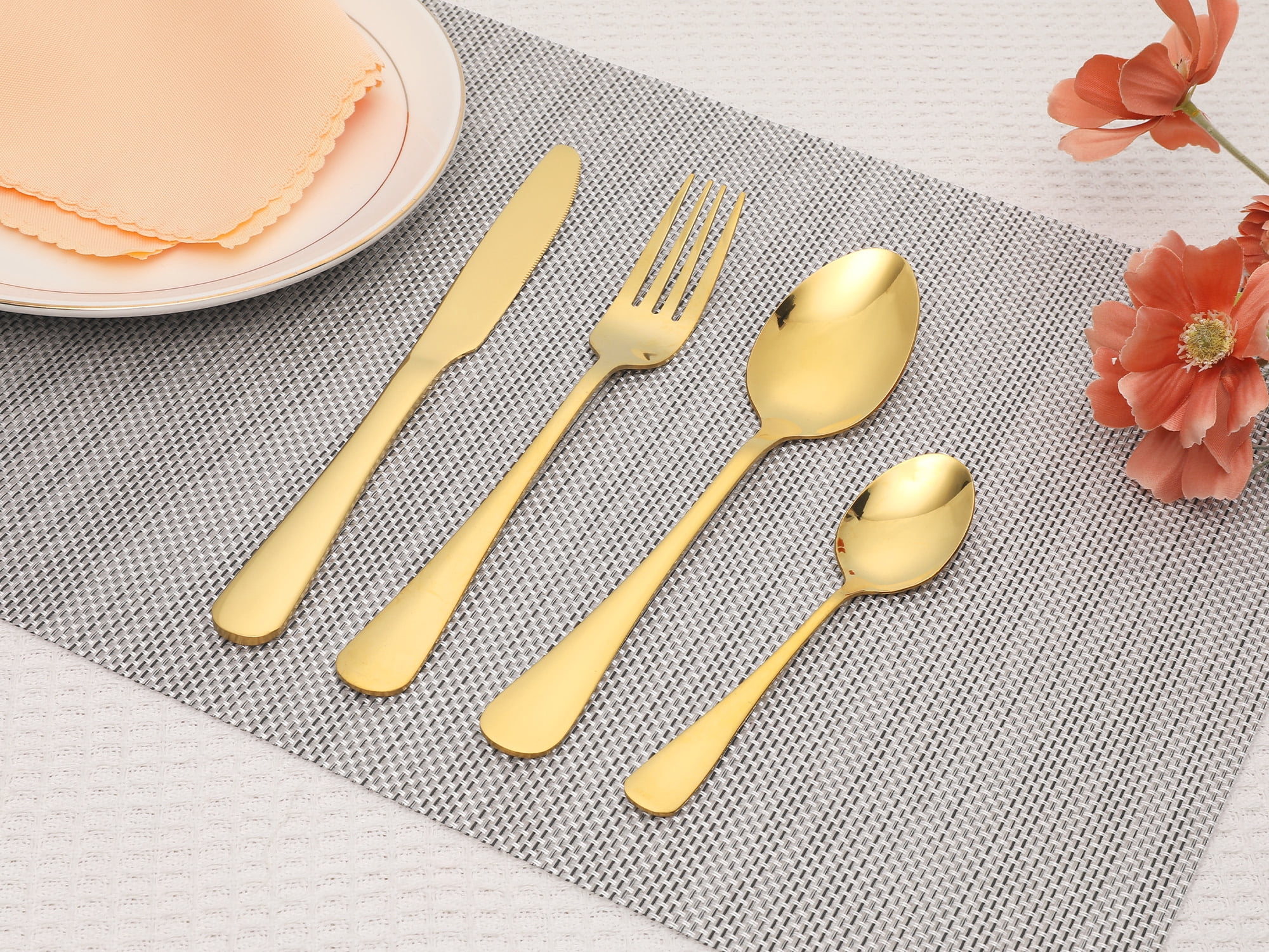 Unique Bargains Stainless Steel Flatware Set for Kitchen and Dining Gold 24 Pcs