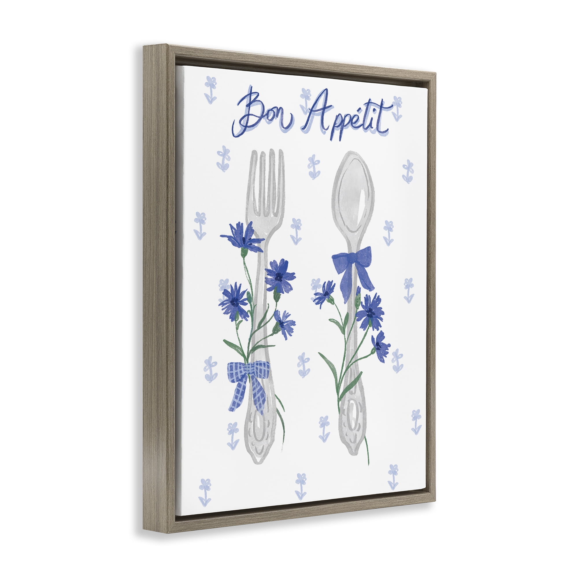 Stupell Industries Bon Appetit Floral Silverware Food & Beverage Painting Brown Floater Framed Canvas Art Print Wall Art, 25 x 31