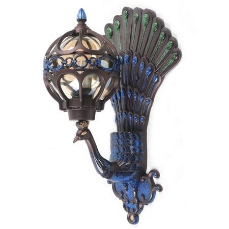 

OUKANING Vintage Peacock Wall Mount Lamp Sconce Light Outdoor Exterior Fixture with Glass Shade E27