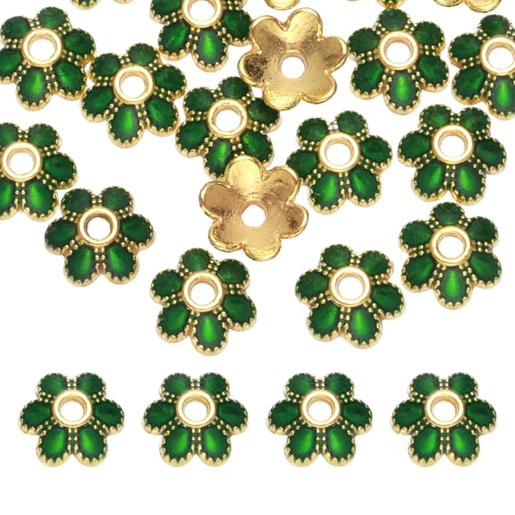 20 Pcs 8x3 mm Flower Beads Caps, Enamel Little Floral Bead End Spacers Jewelry Making Supplies Charm for DIY Bracelet Earring Necklace Hair Pin Accessory (Green)