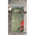 thumbnail image 3 of Ambesonne Dragonfly Quilted Bedspread Set 2 Pcs, Lotus Blooms Tones, Twin Size, Red Reseda Green, 3 of 3