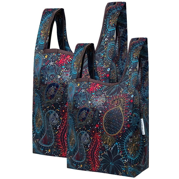 Wrapables JoliBag Collection Reusable Shopping Bag (Set of 2), Cosmic Paisley