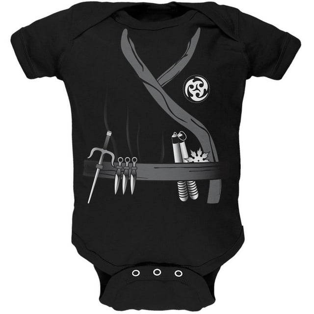 Costume d'Assassin Ninja d'Halloween Noir Doux Bébé une Pièce