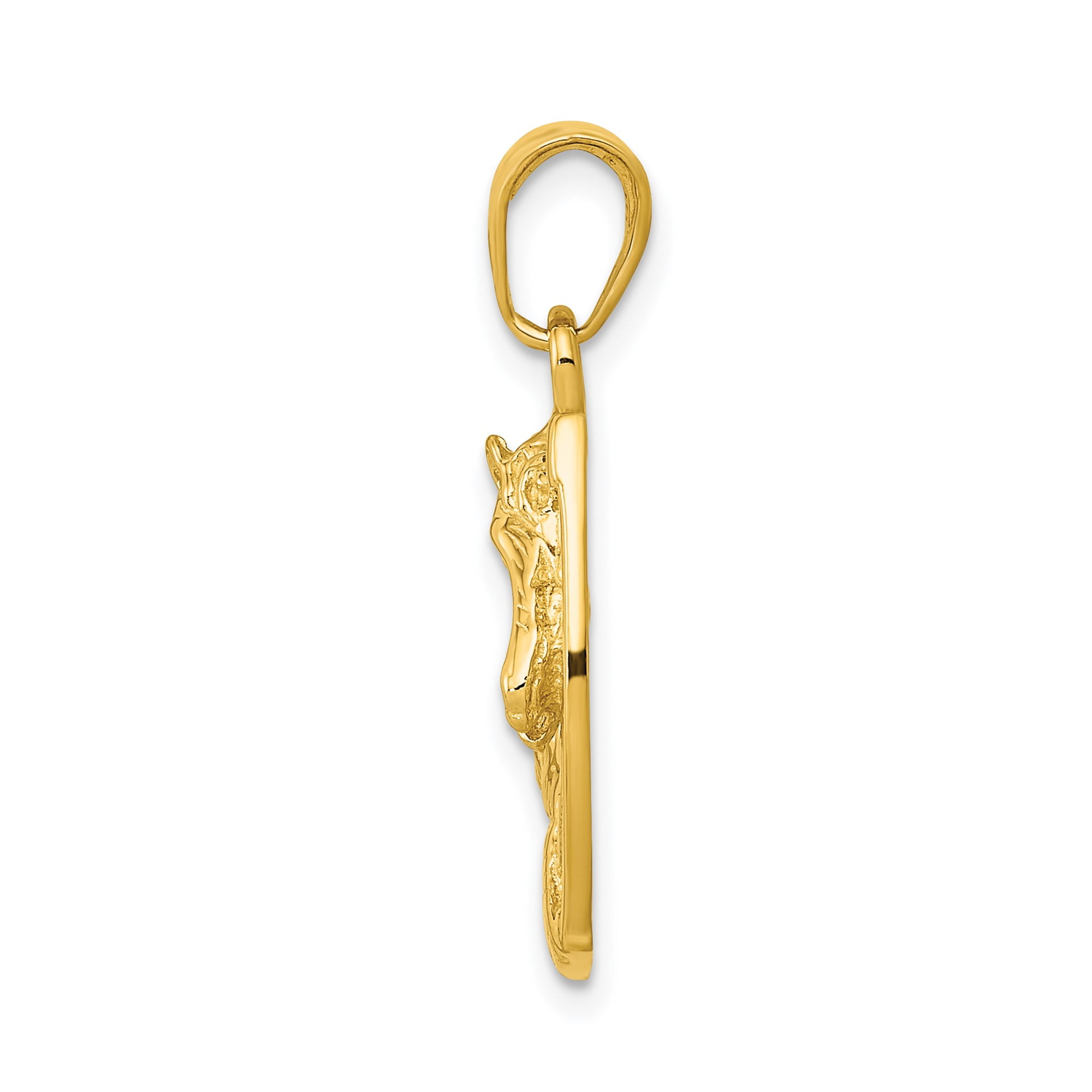 14k Yellow Gold Horse Head Pendant with Horseshoe Symbol for Strength and Protection, Western Style Equestrian Necklace for Men and Women, Country Cowboy Jewelry Charm
