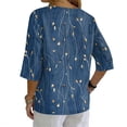 thumbnail image 6 of Boho Floral V Neck T Shirts for Women Cotton Linen 3/4 Sleeve Summer Beach Casual Tops #03Navy S, 6 of 6