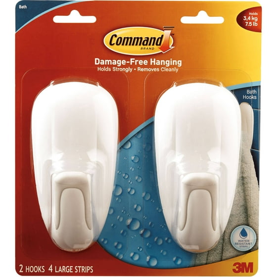 Command Bathroom Hook with WaterResistant Strips, 17600BV2