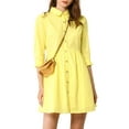 thumbnail image 2 of INSPIRE CHIC Women's Shirt Dress 3/4 Sleeve Button Down Mini Dresses 2XL Lemon Yellow, 2 of 8