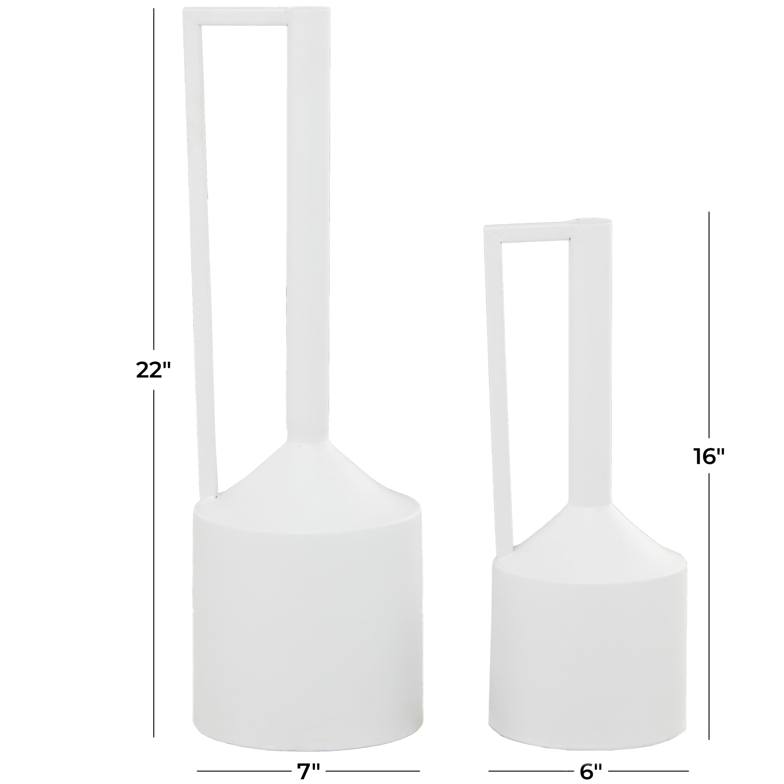 CosmoLiving by Cosmopolitan 22", 16"H White Metal Vase with Handles, Set of 2