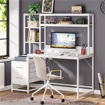 Emoottoo TB-J0257 55 in. Computer Desk with Hutch - 2 Drawers & Open Shelves - White