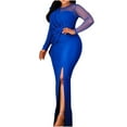 thumbnail image 6 of ZQUUVOU Women's Long Sleeve Cocktail Dresses Sheer Mesh Panel Gown Round Neck Pleated Maxi Dress with Belt Elegant Formal Blue, 6 of 8