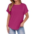 thumbnail image 2 of Vmvidoty Womens Summer Tops 2026 Cap Sleeve Trendy Crewneck Loose Fit T Shirts Hot Pink M, 2 of 9