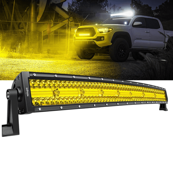 Nilight 33" Curved LED Light Bar Yellow Beam 256 LEDs Triple Row Spot Flood Combo Offroad Driving Fog Light for Truck SUV UTV ATV 4x4 Boat