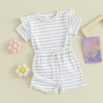 thumbnail image 6 of Douhoow Toddler Girl Summer Stripe Clothes Baby Ruffle Ribbed Short Sleeve T-Shirts + Elastic Waist Shorts, 6 of 9