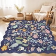 thumbnail image 4 of Floral Square Area Rug For Family: Washable 5x5 Scalloped Carpet Living Room Bedroom Soft Water Resistant Floor Mat With Non Slip Backing Kitchen Dorms Farmhouse Home Decor(5x5 Purple), 4 of 7
